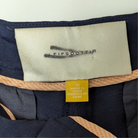 Anthropologie Leifsdottir Navy Blue Linen Trousers Ruffle Front Tapered Pants - Picture 4 of 6